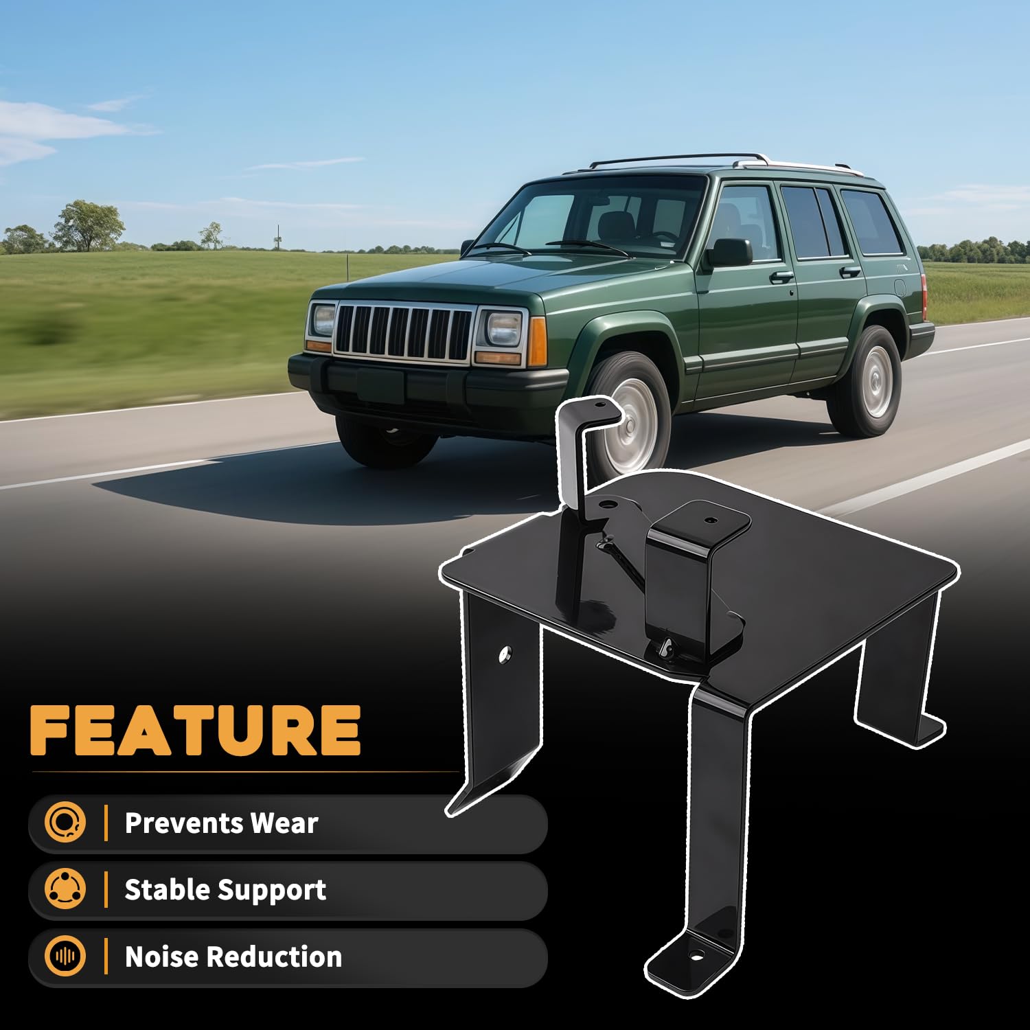 Gaimeila bracket installed in Jeep Cherokee console showing improved stability benefit quieter ride