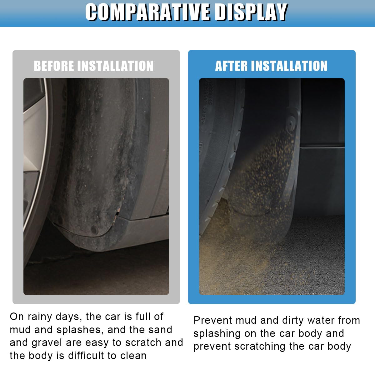 GAOLAOSY mud flaps on parked car in driveway protecting paint and finish