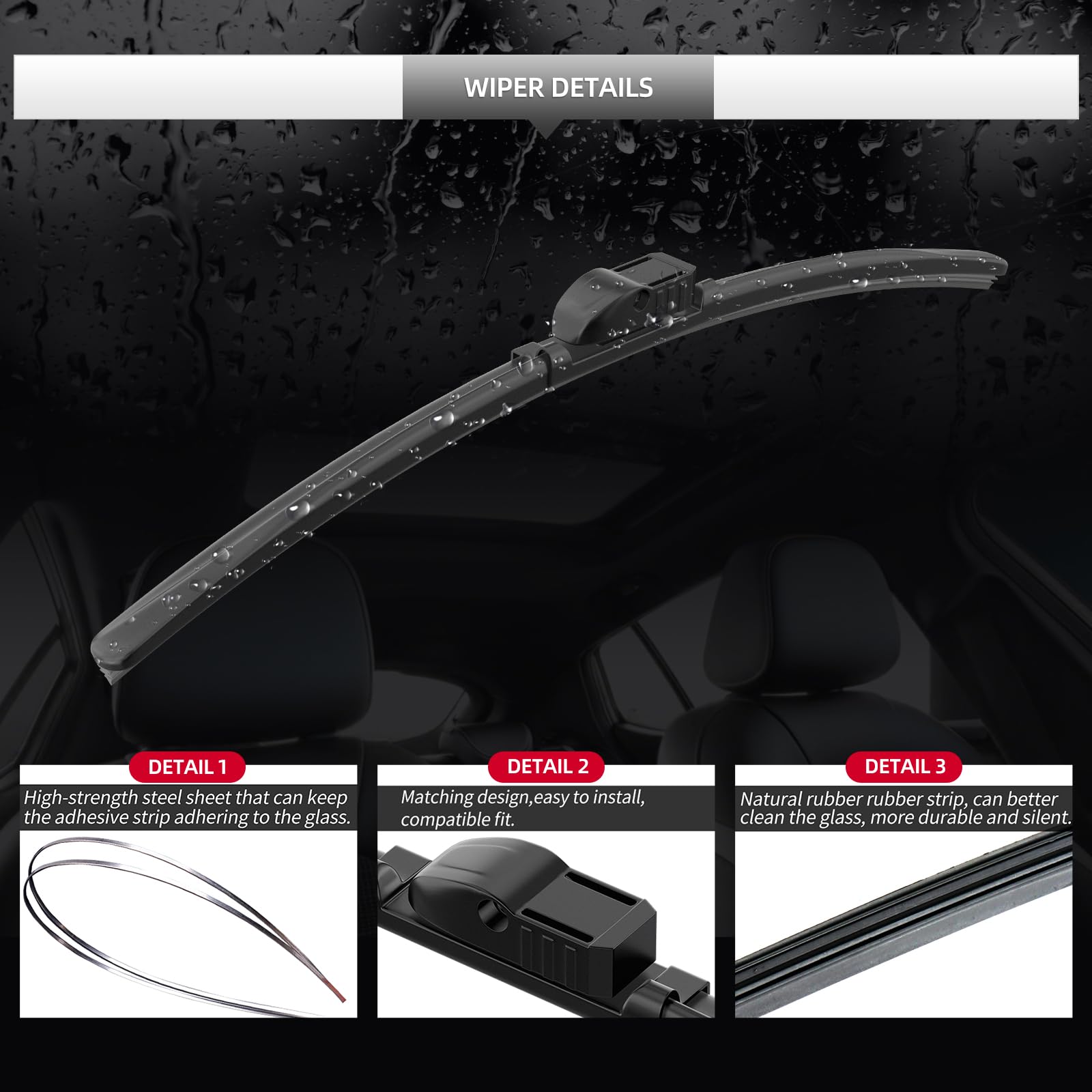GARDIMU rear wiper beside a ruler showing correct size for Porsche Cayenne and easy fit advantage
