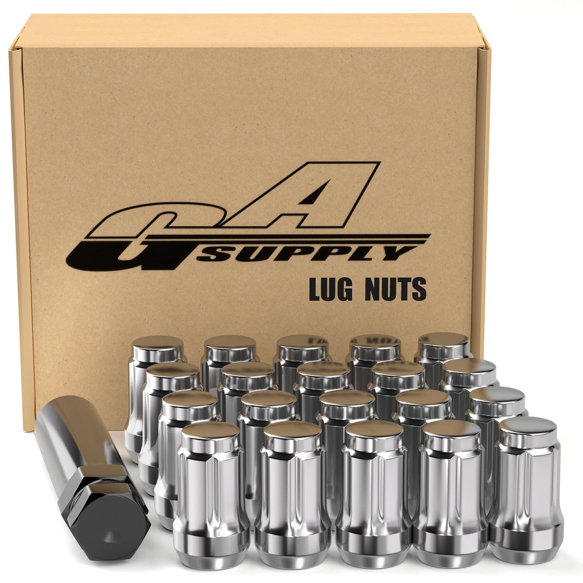 GAsupply chrome lug nuts front packaging showing full kit benefits