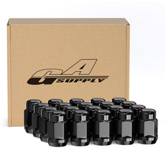 GAsupply front packaging showing 20 black lug nuts and organized storage benefit