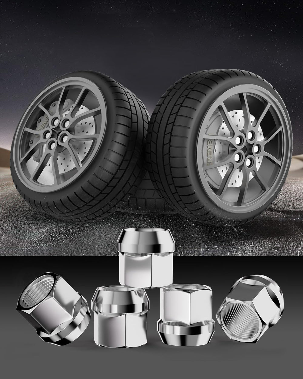 GAsupply lug nuts installed on polished wheel showing improved appearance and corrosion resistance benefit