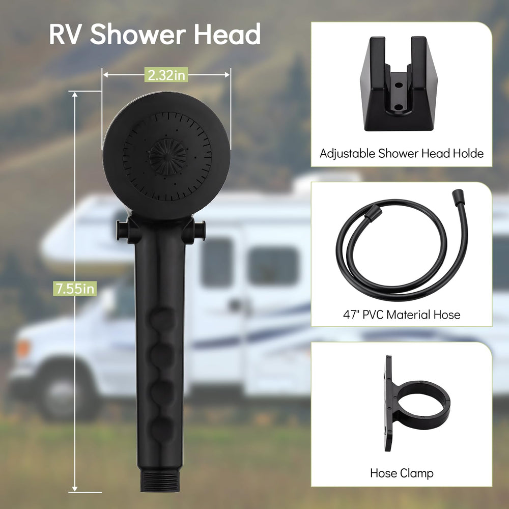gcbcrit package contents showing shower head hose bracket and screws