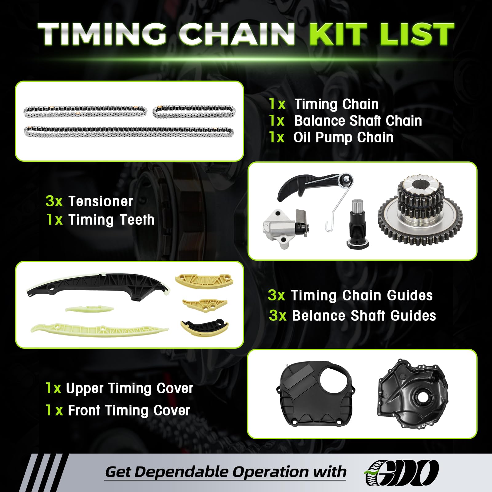 GDO balance shaft chain and guides showing balanced rotation stability