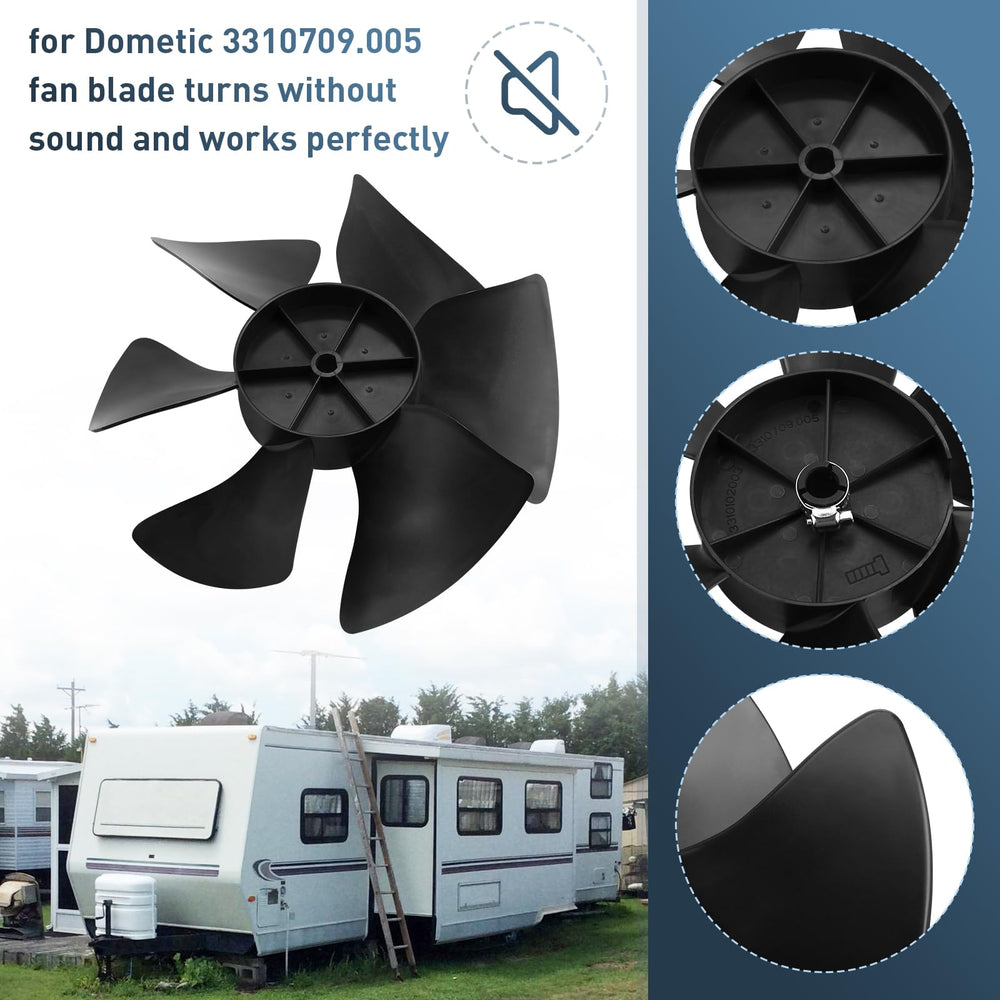 GEAIN lifestyle shot on an RV rooftop showing the fan blade in context for maintenance and repair