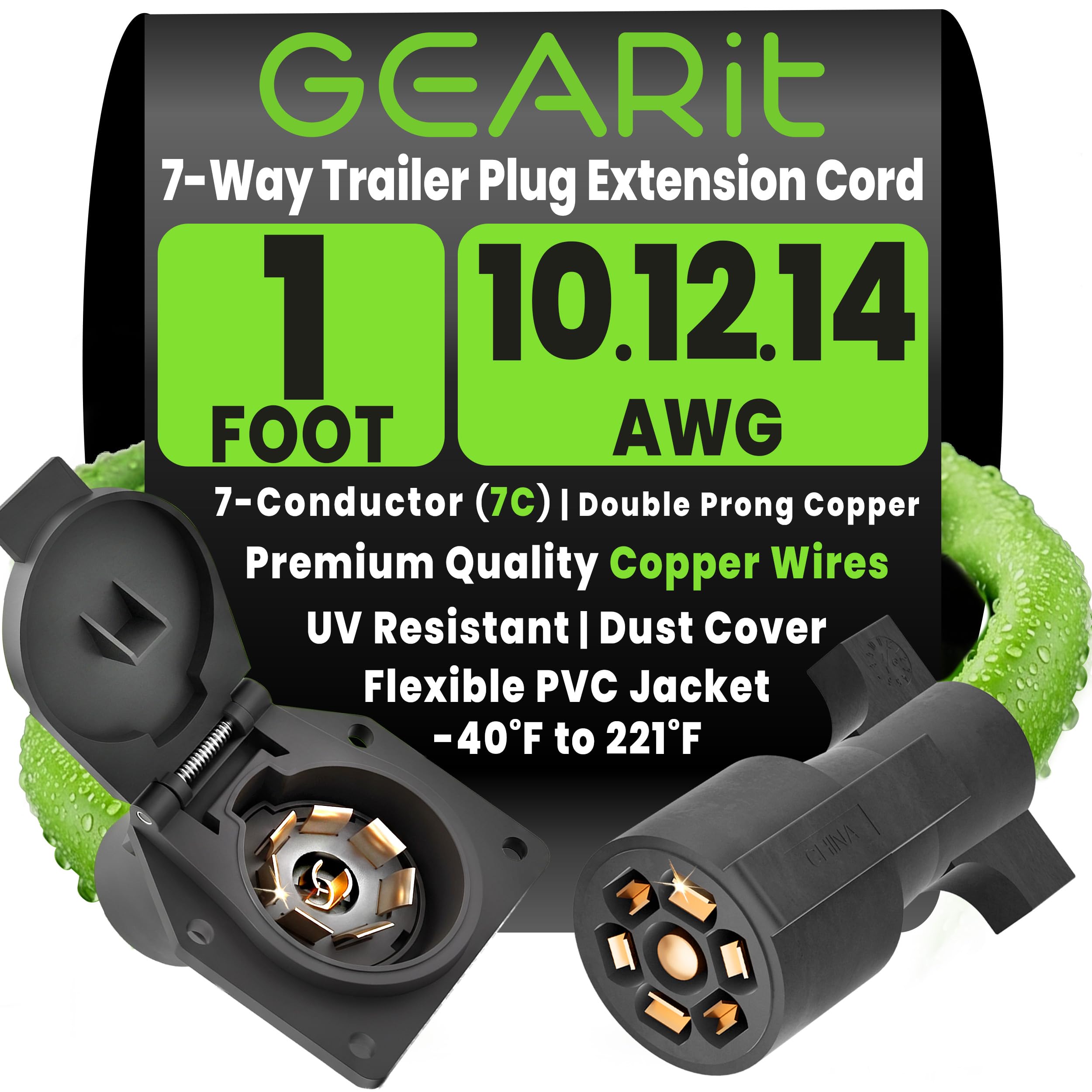GEARit front view of 7-way extension cord showing compact fit and easy use