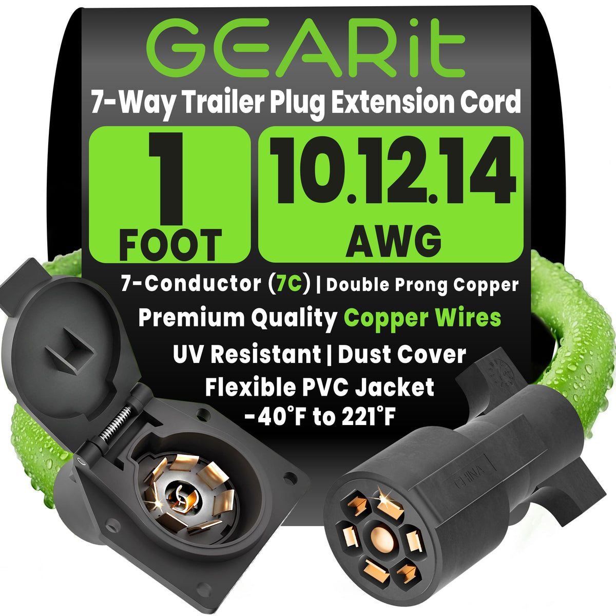 GEARit front view of 7-way extension cord showing compact fit and easy use