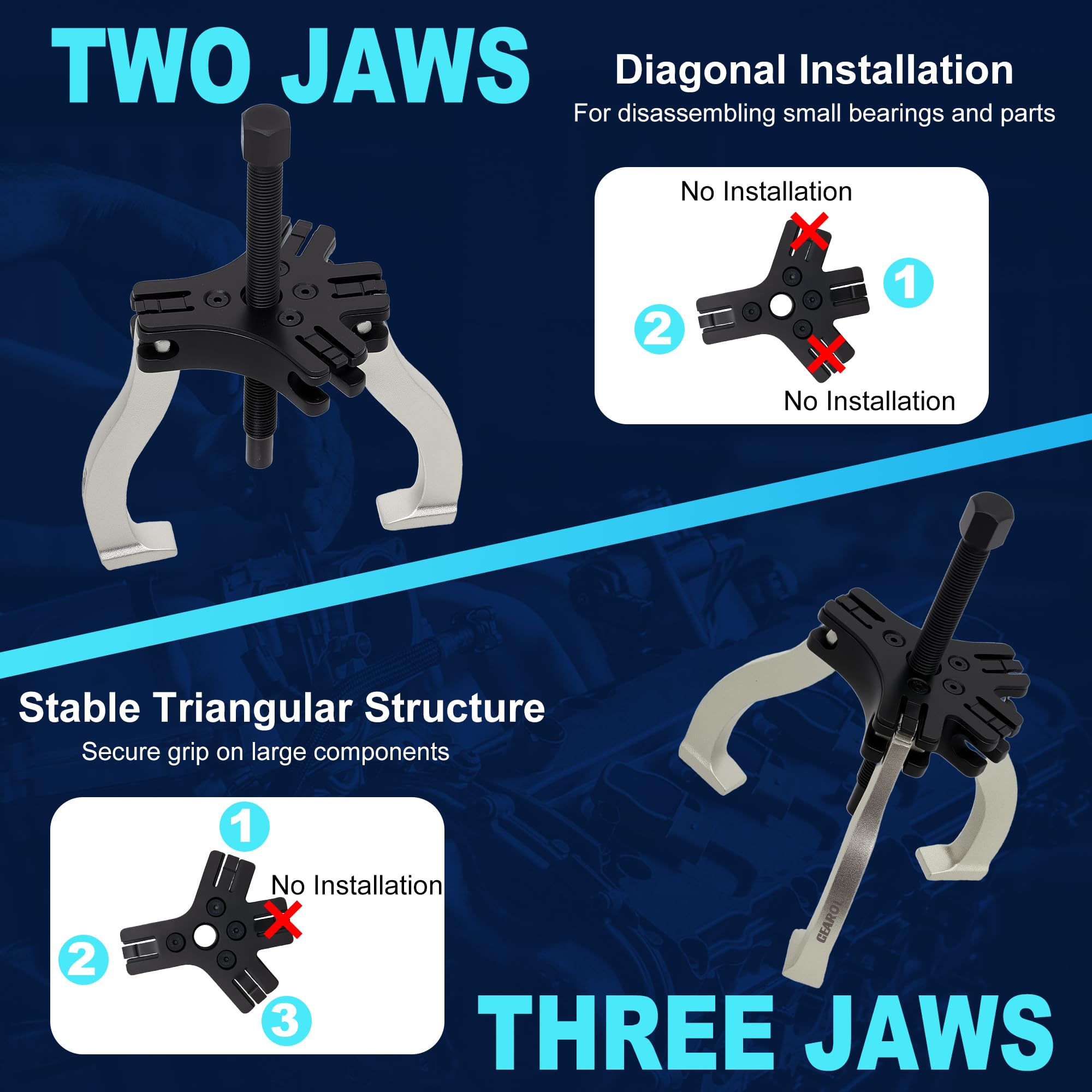 GEAROLL 3" puller close-up of hook and claw for improved grip and reduced slippage