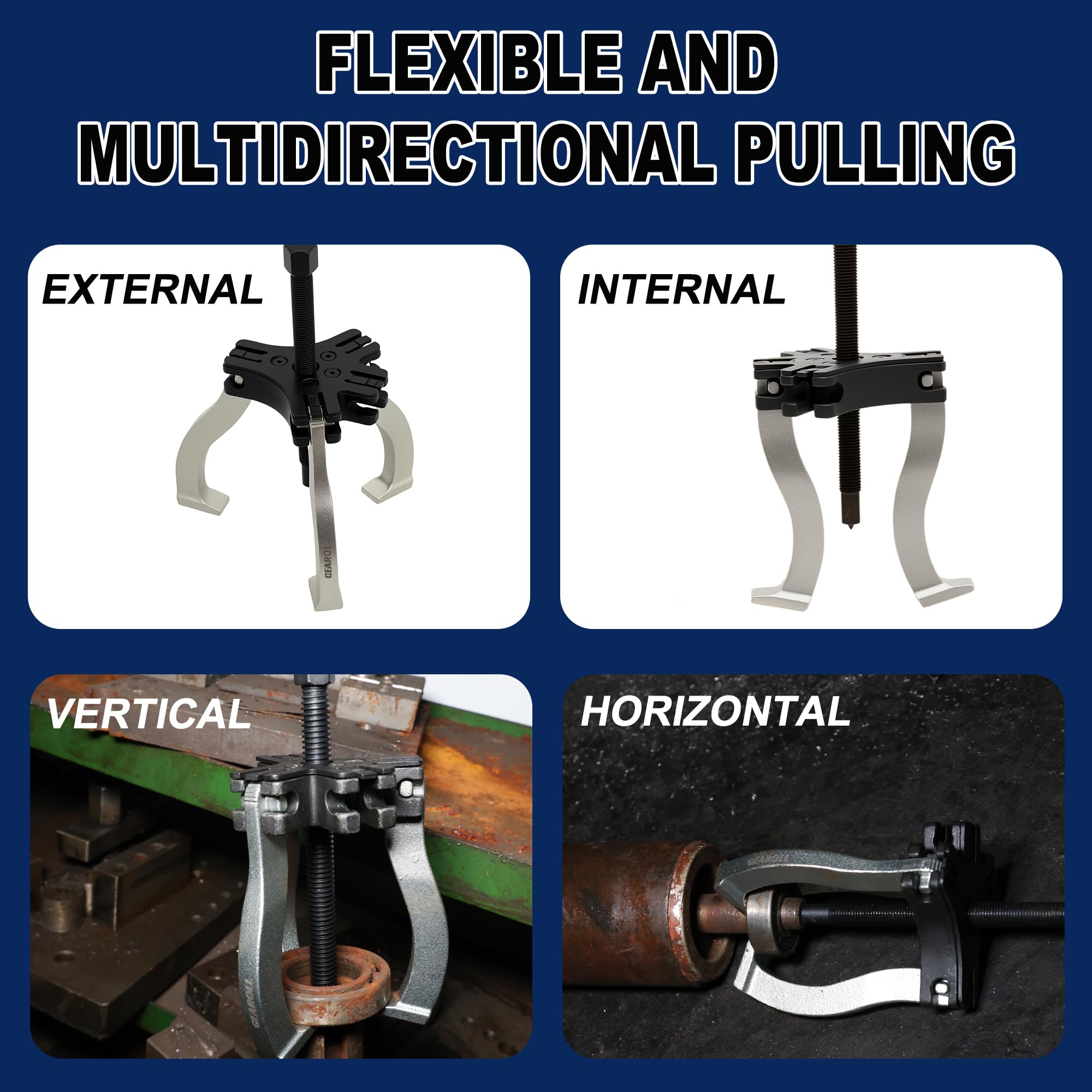 GEAROLL 7" puller central screw detail showing heat-treated screw for durable torque