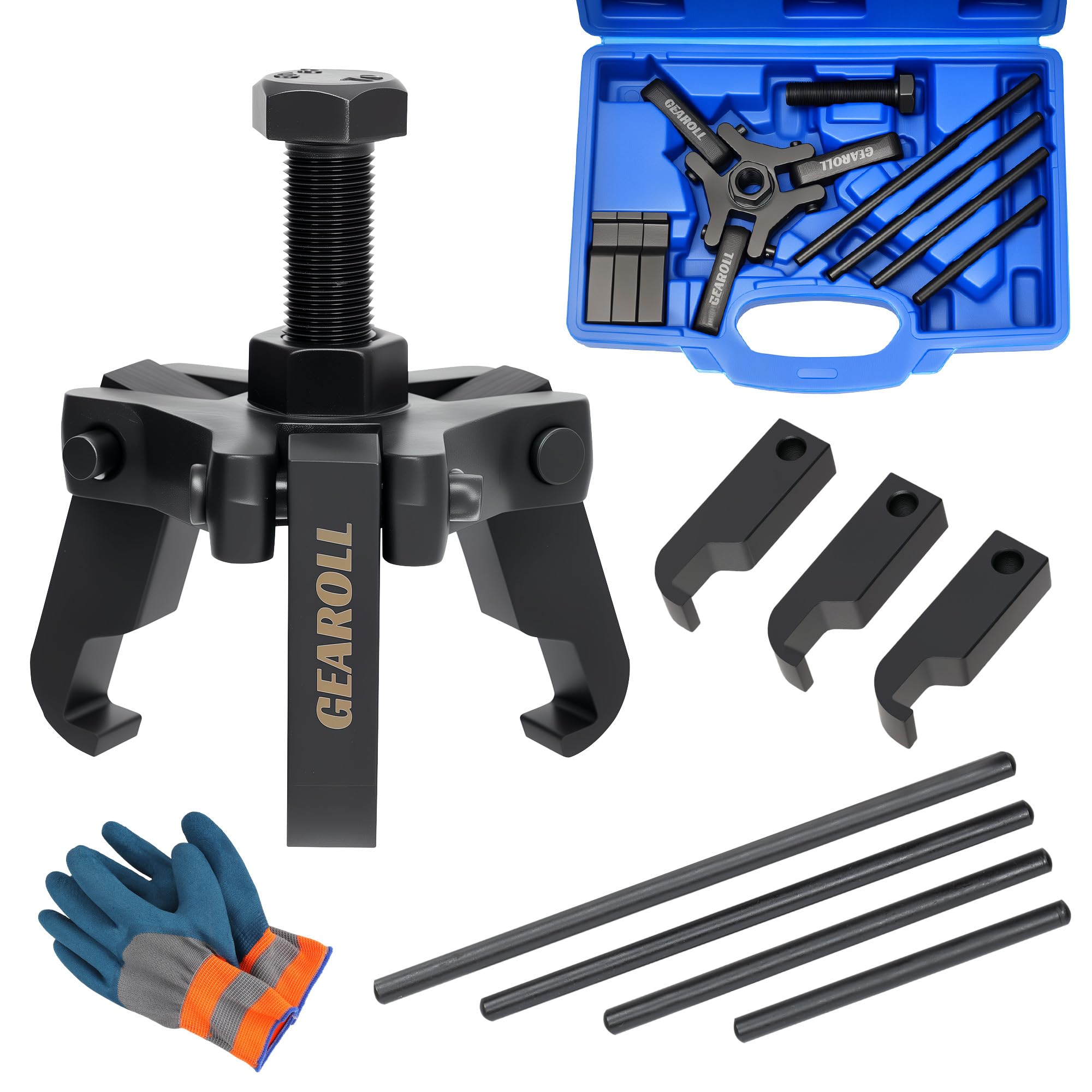 GEAROLL front view of complete puller kit showing components and storage case benefit quick setup