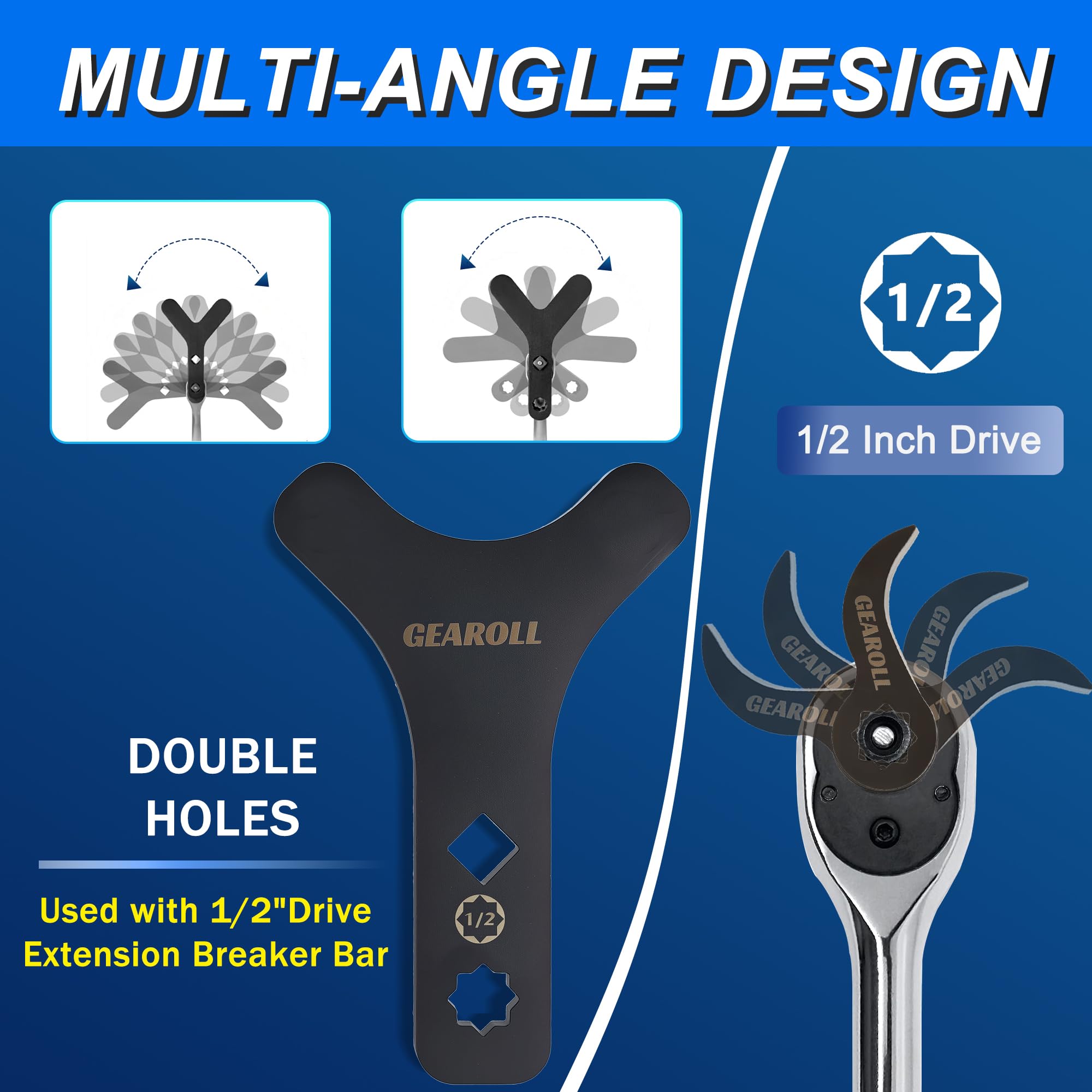 GEAROLL 8-point square drive on pry bar attachment for secure torque