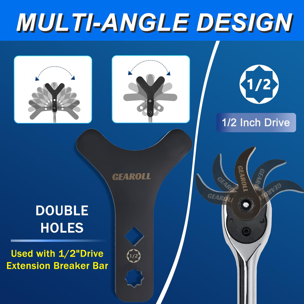 GEAROLL 8-point square drive on pry bar attachment for secure torque