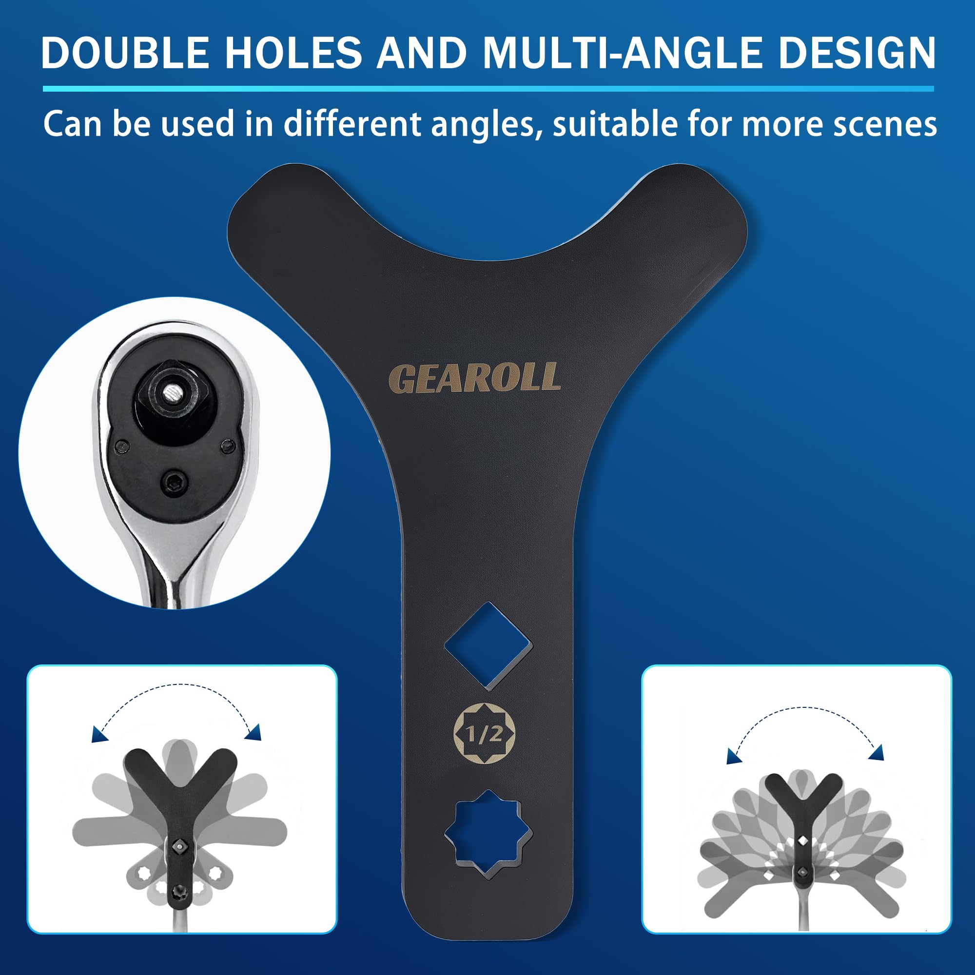 GEAROLL 1/2" drive socket opening for breaker bar to provide controlled force