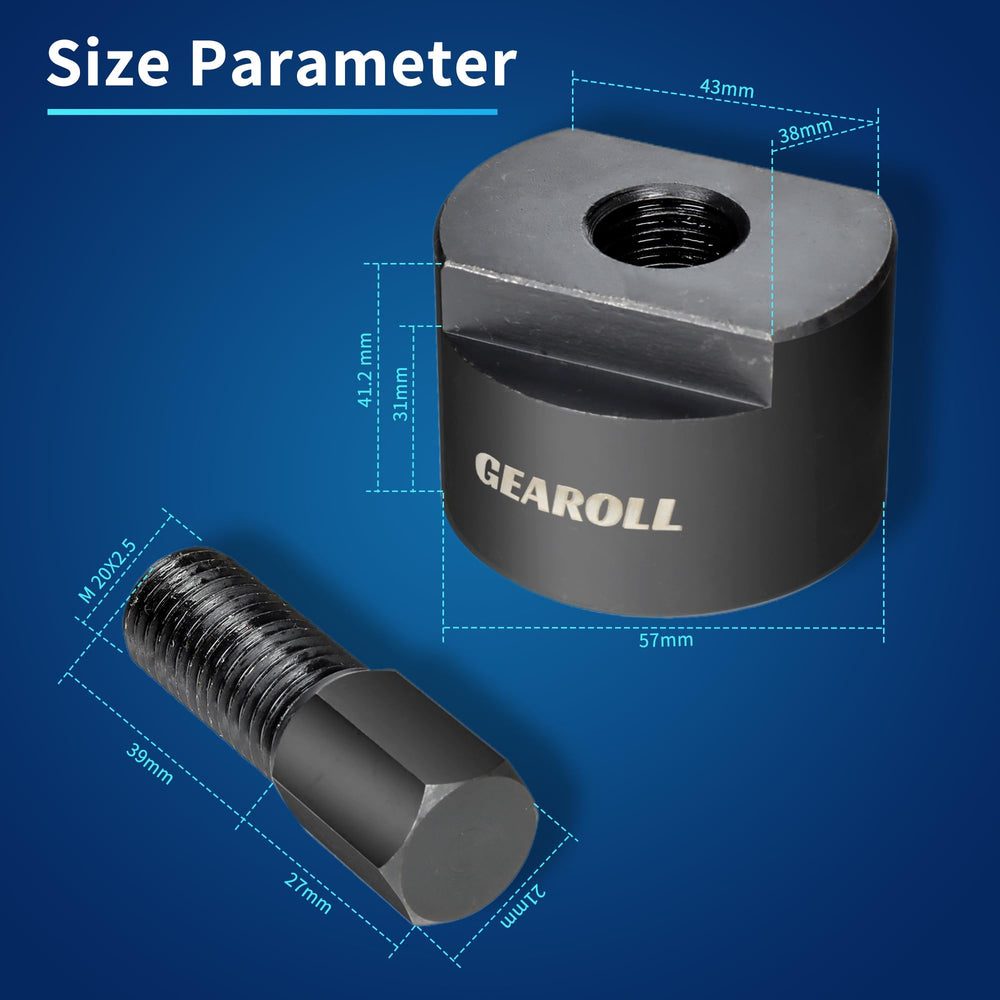 GEAROLL side profile of the puller highlighting solid construction and centered thread for stability