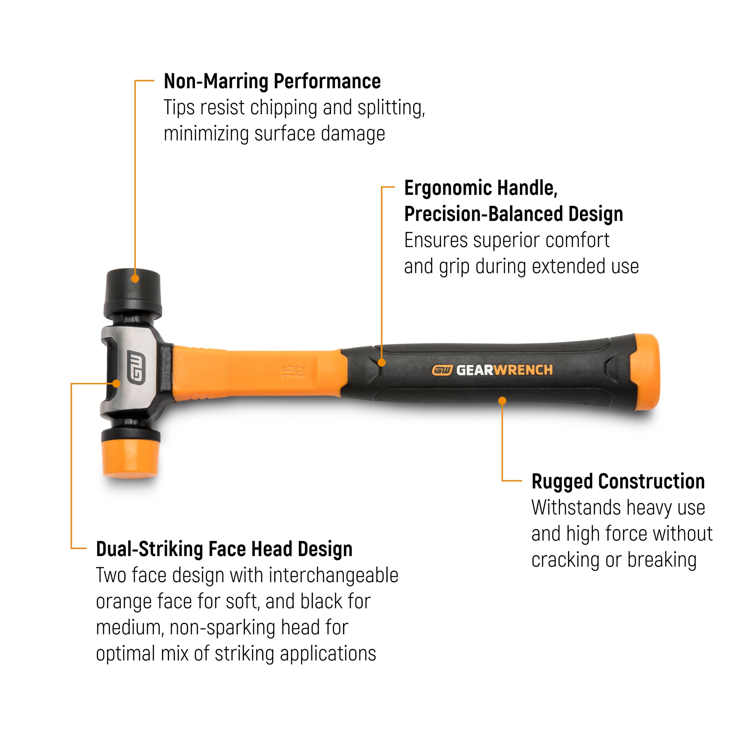 GEARWRENCH close-up of soft and medium-hard faces protecting surfaces