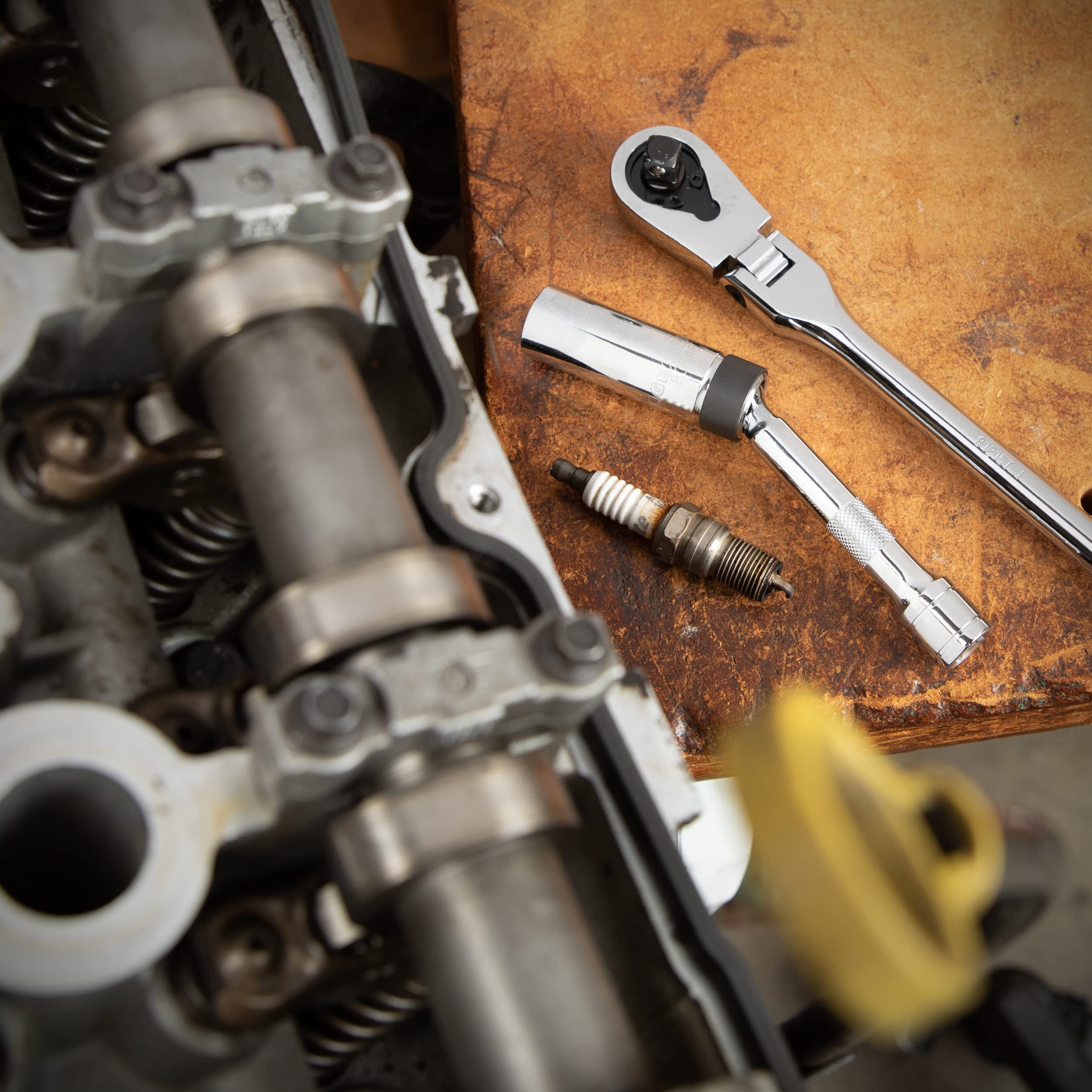 GearWrench socket in engine bay demonstrating improved access and control