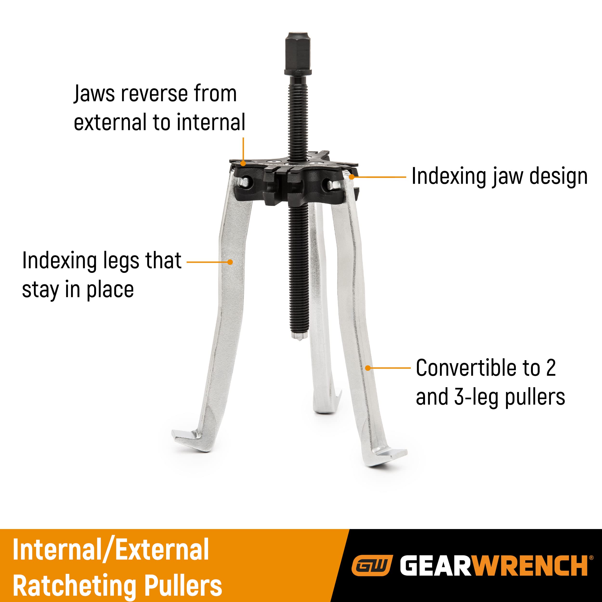 GEARWRENCH three-jaw assembled on a pulley delivering balanced gripping benefit