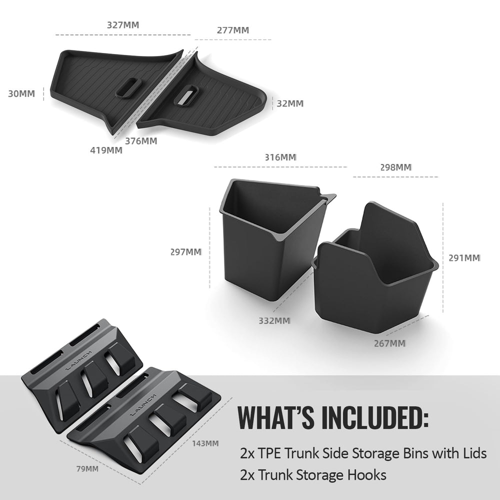 GEEDAR side profile of storage bin fitting into trunk cavity for tidy storage