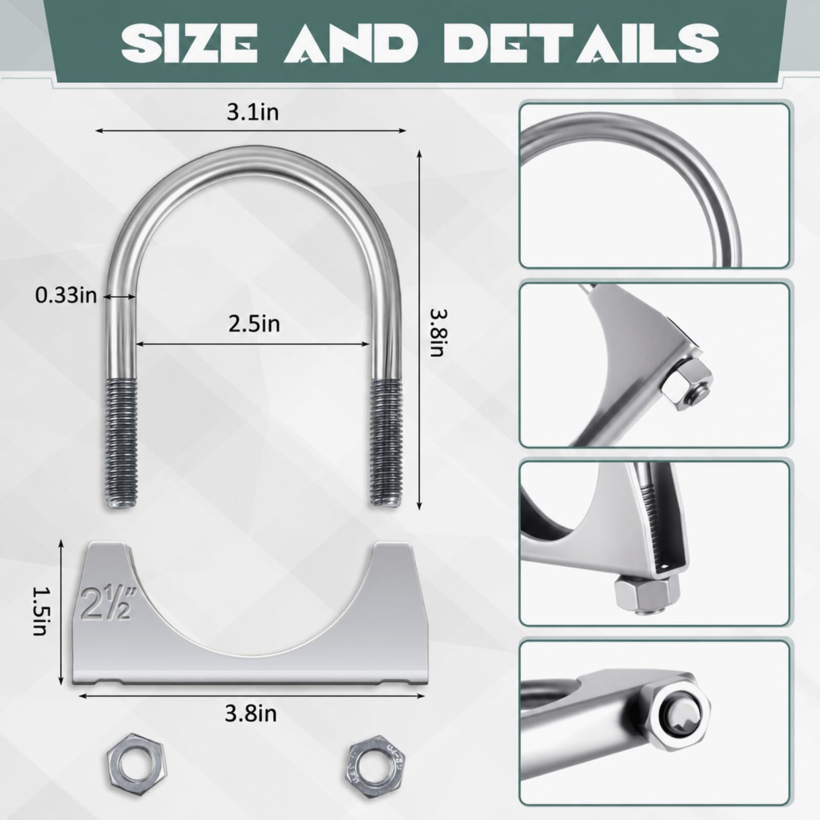 Geetery U-bolt clamp beside bracket demonstrating correct pipe fitment