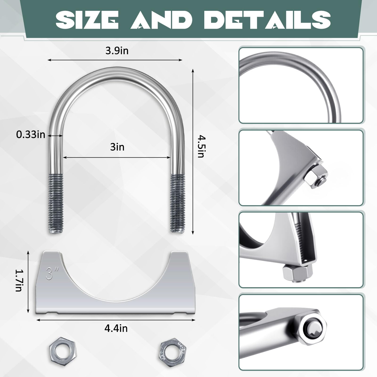 Geetery U-bolt clamp close-up displaying secure fastening and corrosion resistance
