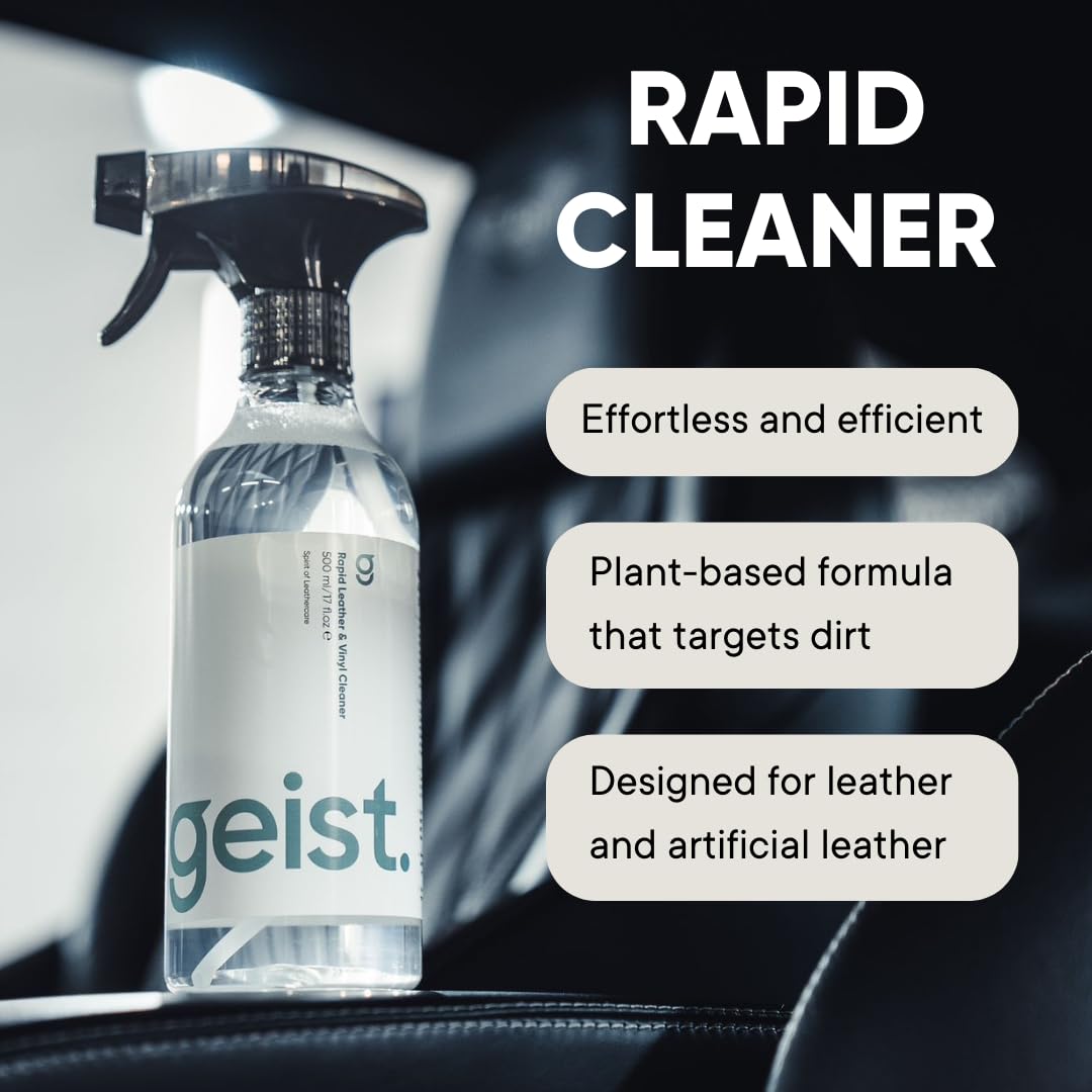 Geist before-and-after leather texture demonstrating effective cleaning