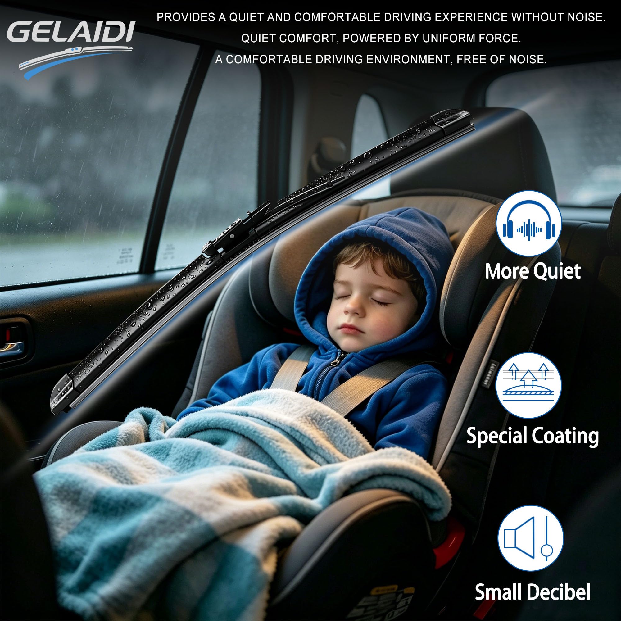 GELAIDI 28-inch driver and 18-inch passenger blades side-by-side for scale