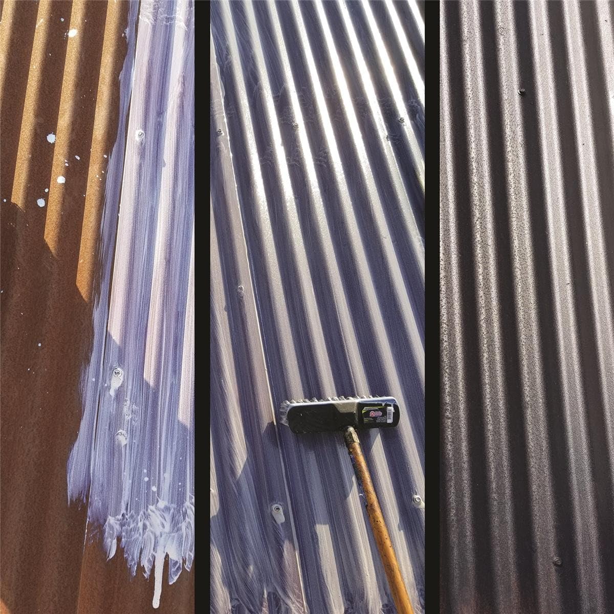 Before-and-after treated metal comparison with Gempler's rust converter preventing flaking