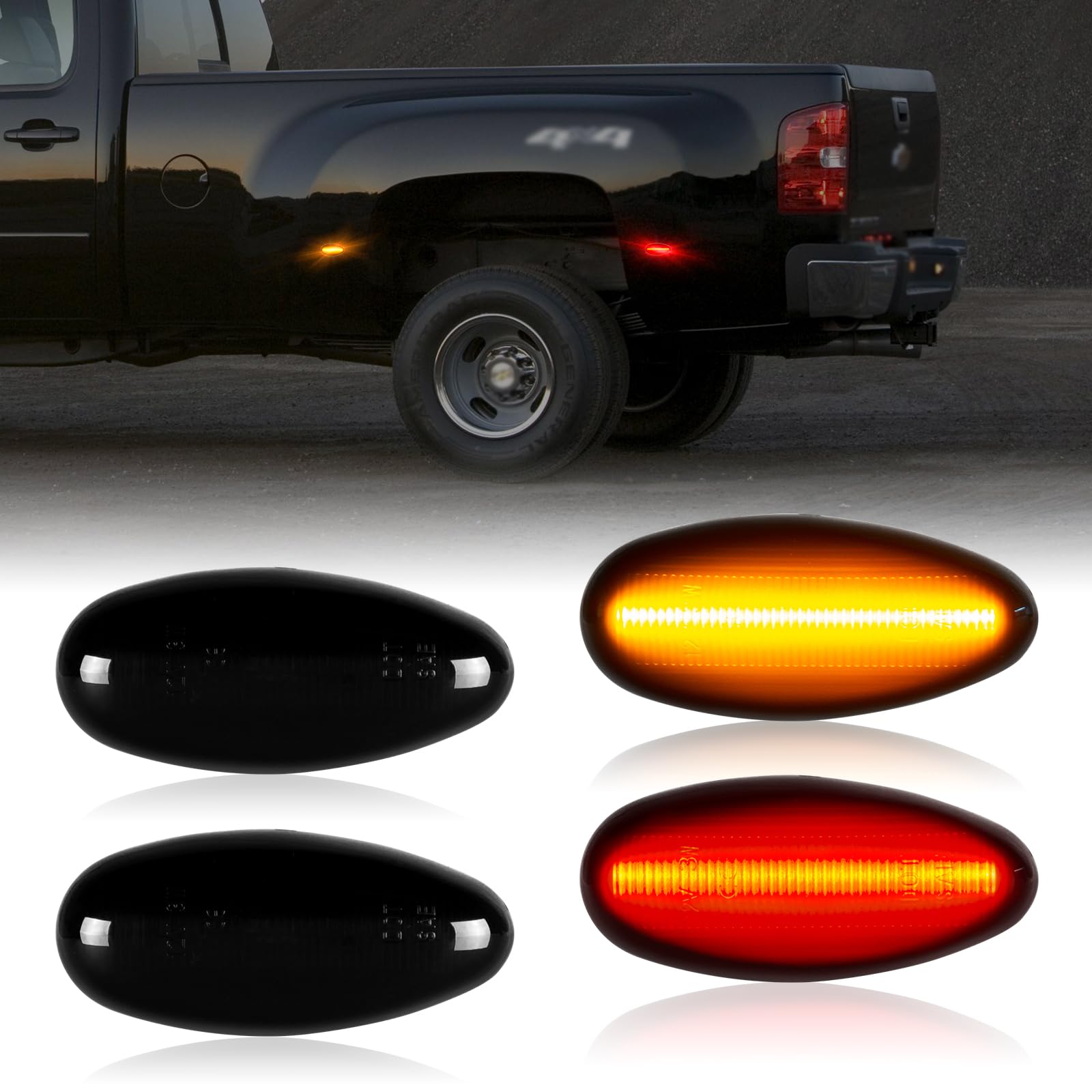 Gempro front view marker light installed showing crisp amber and red illumination benefit of visibility