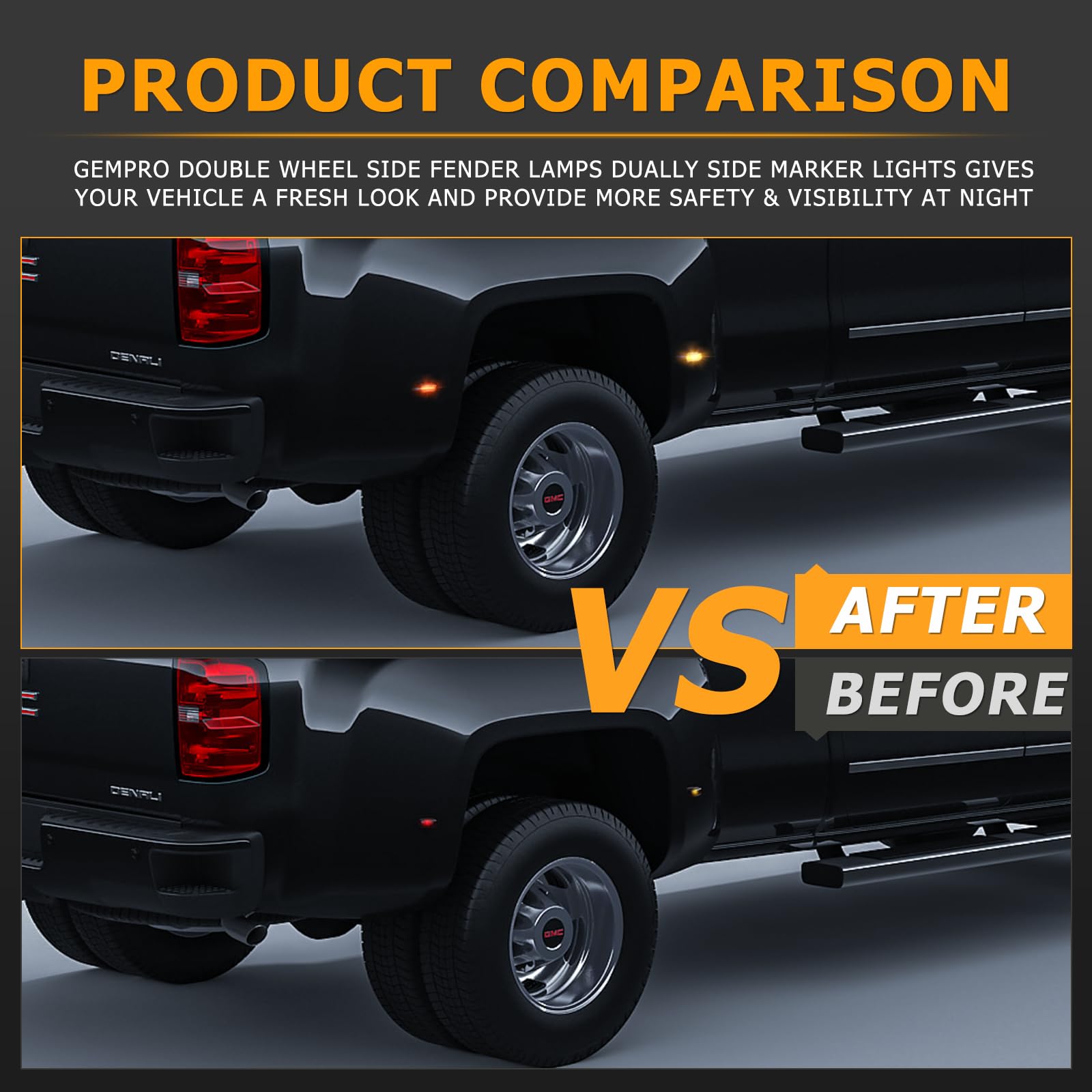 Gempro packaging with four lights included for full rear fender replacement