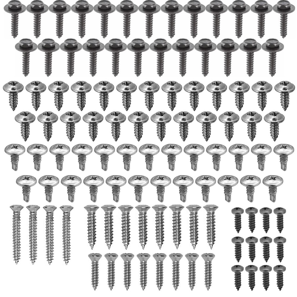 Generic 111-piece kit front packaging showing chrome and black screws for easy selection and savings