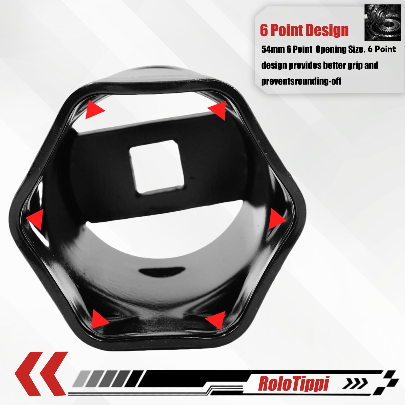 Generic socket side profile highlighting 6-point geometry and durable finish for longevity