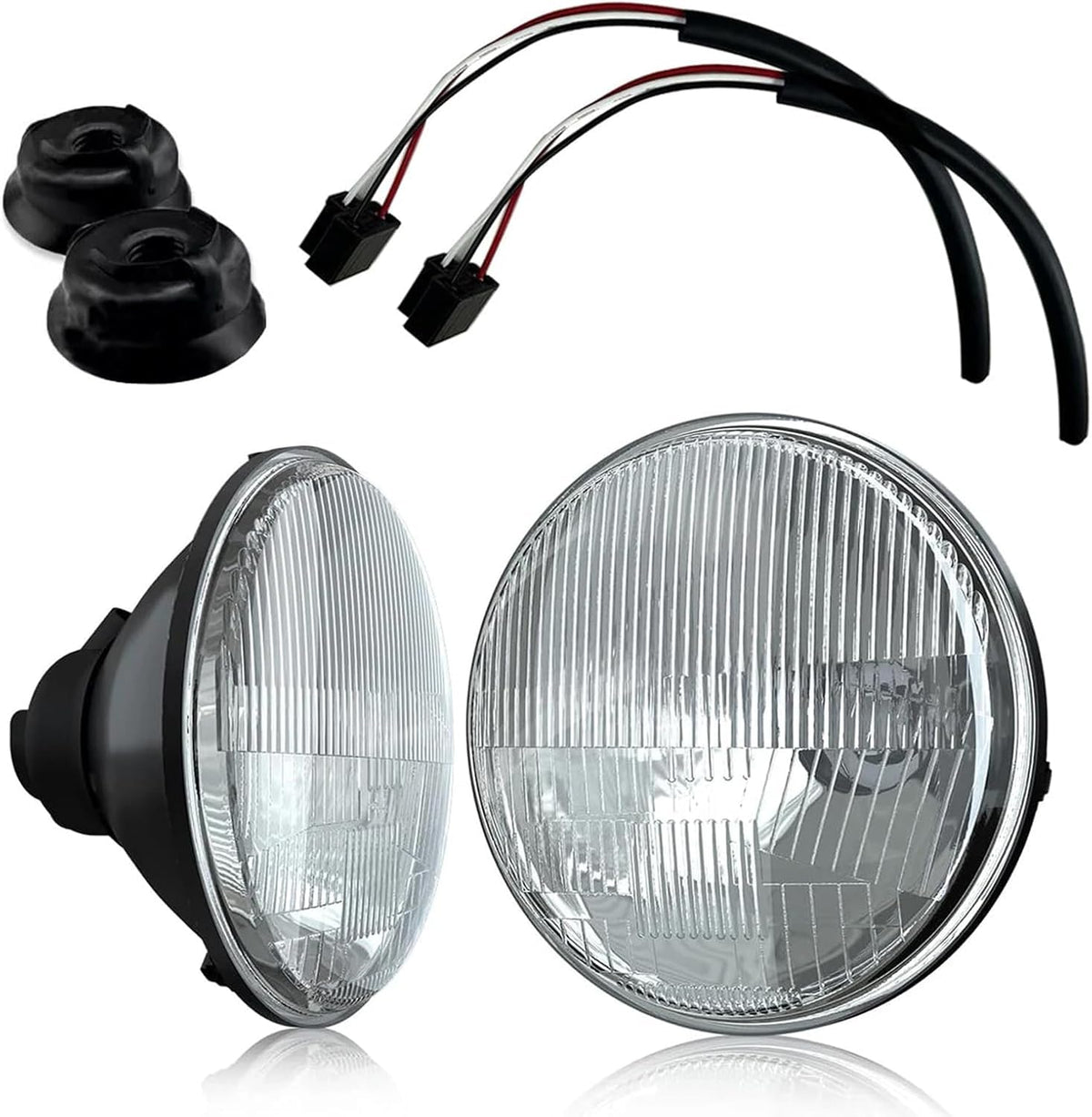 Generic 7-inch front view showing chrome lens and LED assembly, improved styling benefit