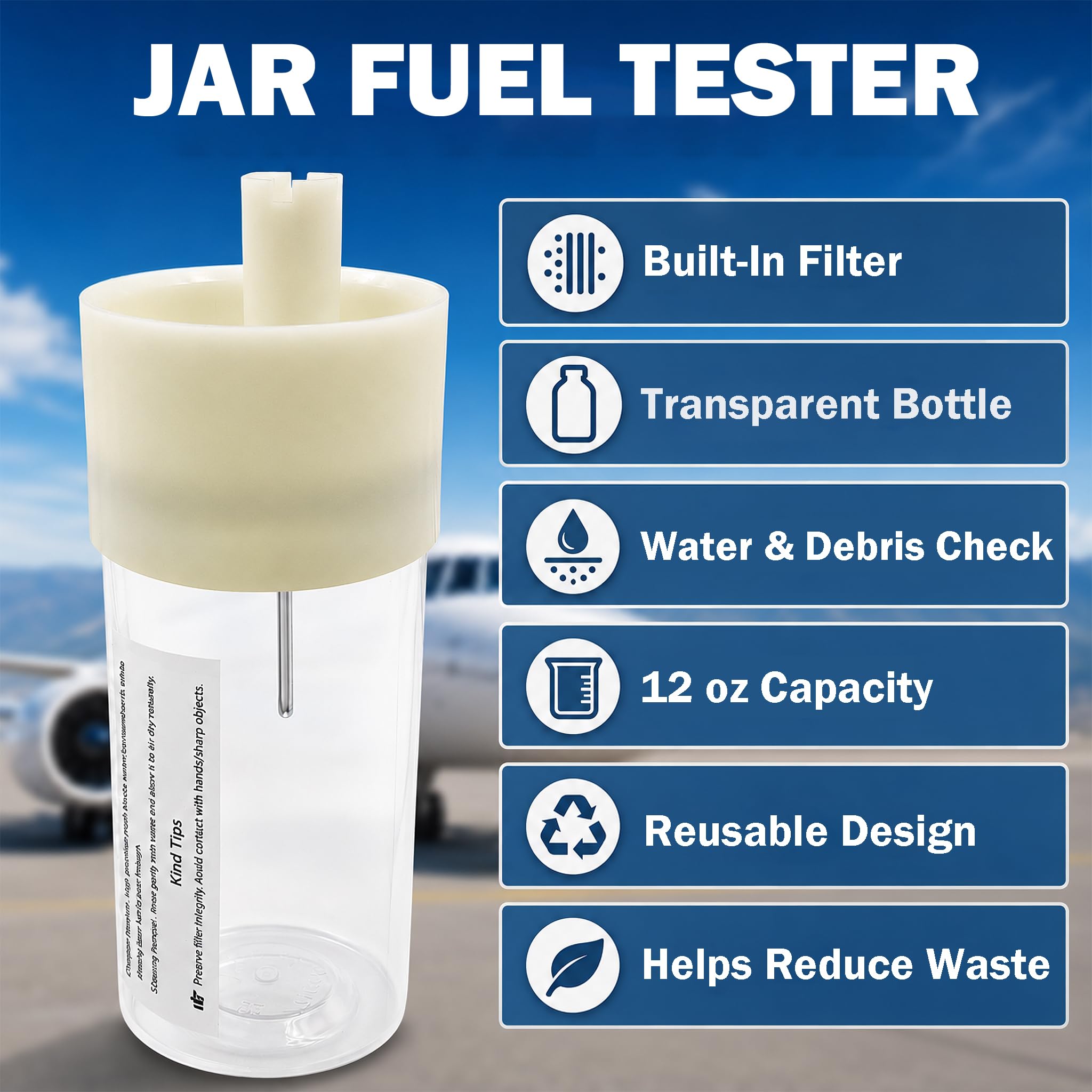 Generic fuel tester held in hand demonstrating compact 12 oz size for portability benefit