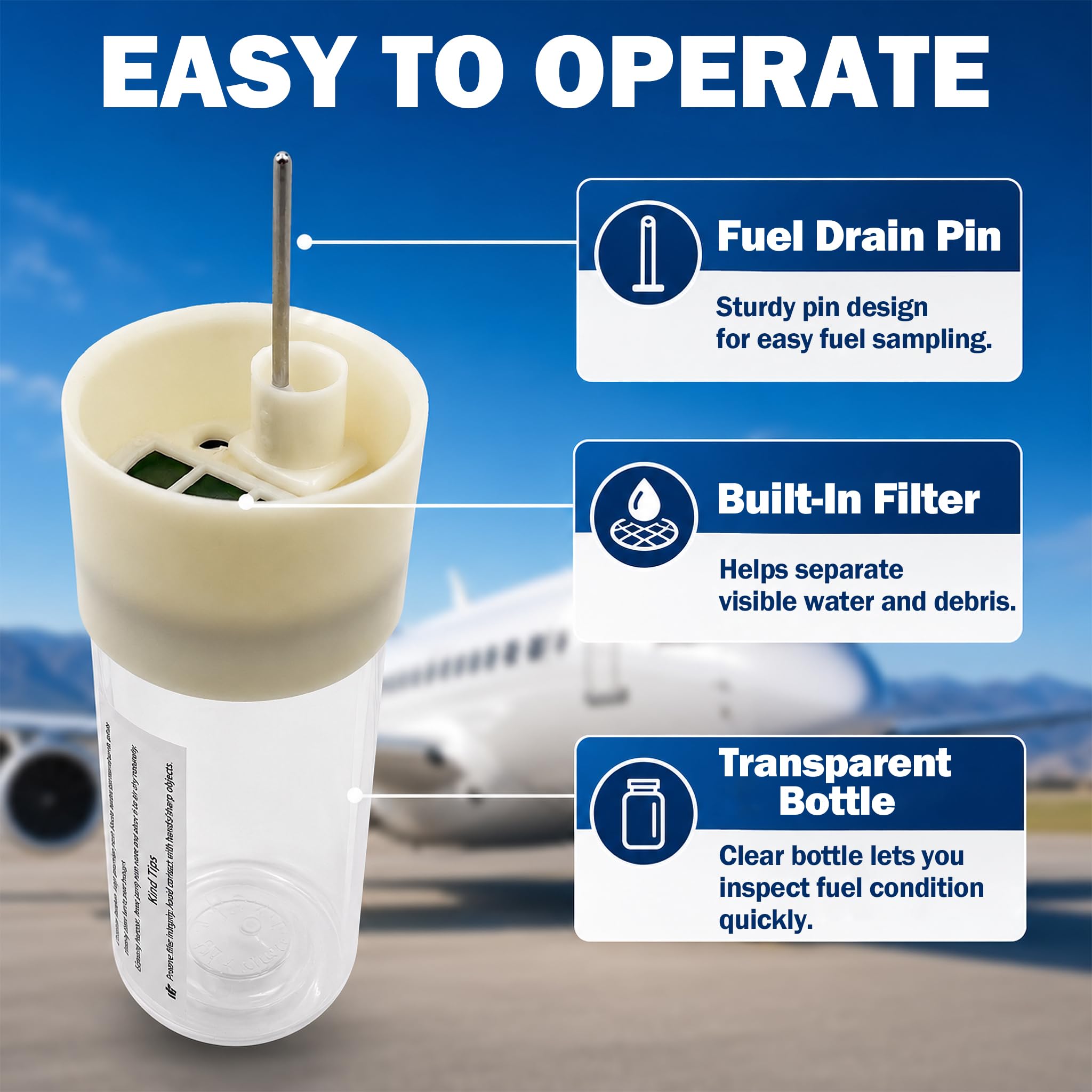 Generic tester with separated water and clear fuel sample illustrating contamination detection benefit