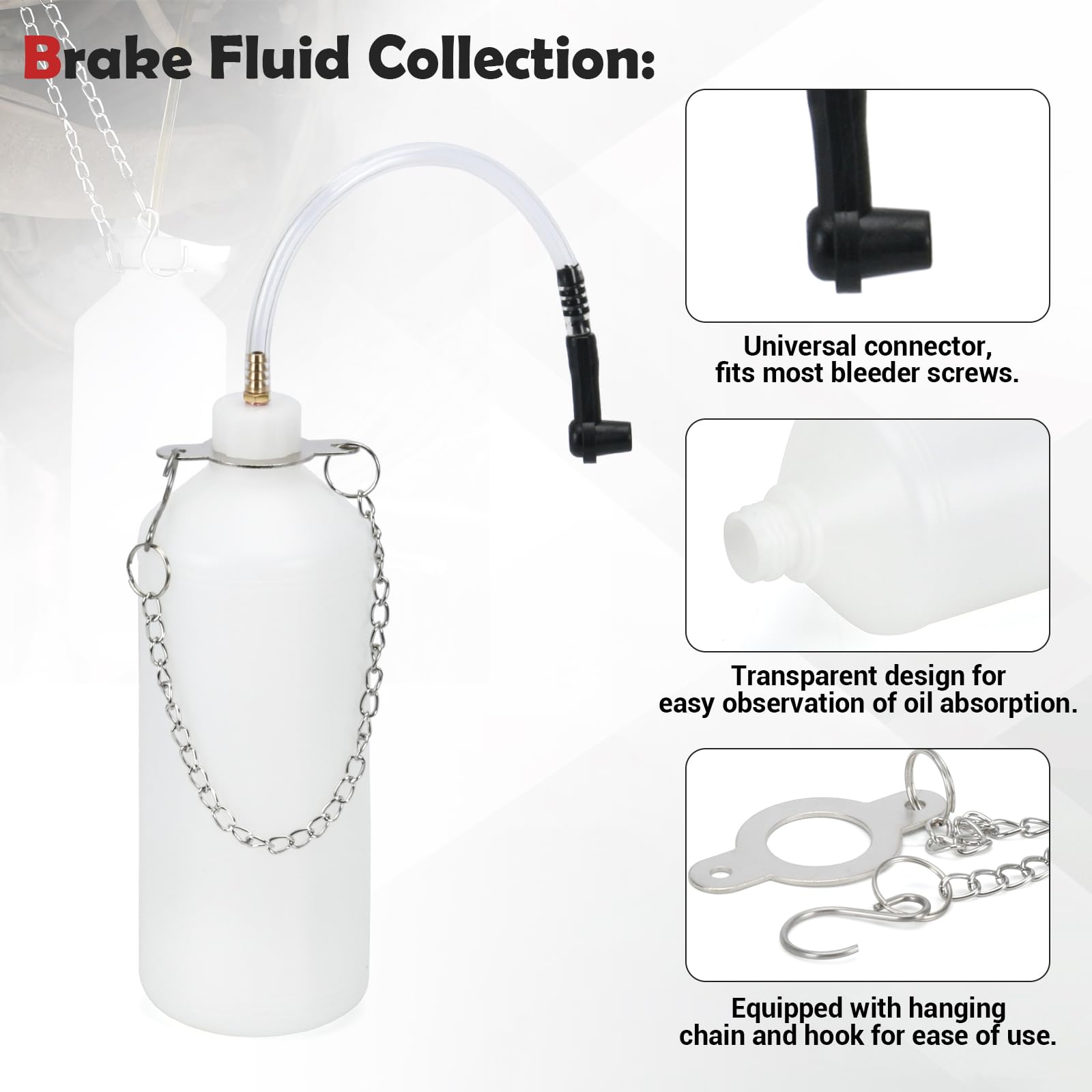 Generic brake bleeder next to common workshop tools for size comparison