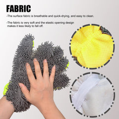 Generic chenille mitt washing car door holding suds for safer cleaning