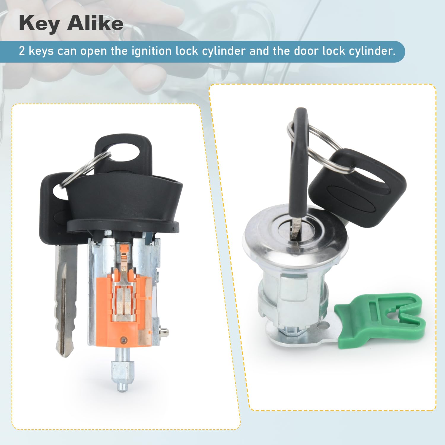Generic door cylinder installed in vehicle door showing restored lock function