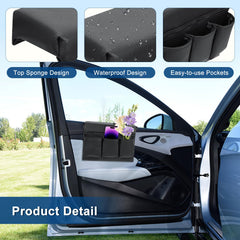 Armrest bag installed on car door window sill showing secure placement - Generic brand benefit: keeps items reachable