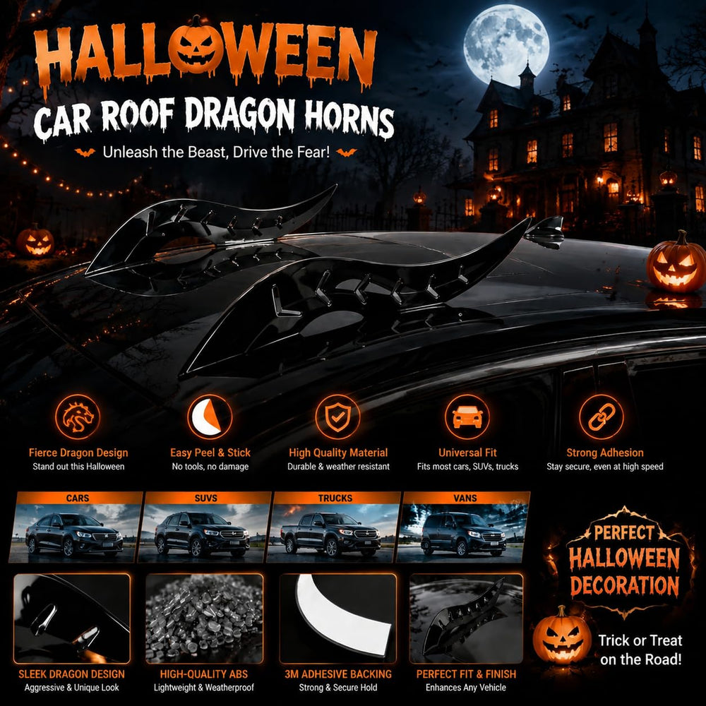 Generic dragon horns on a car at night adding dramatic, attention-grabbing style