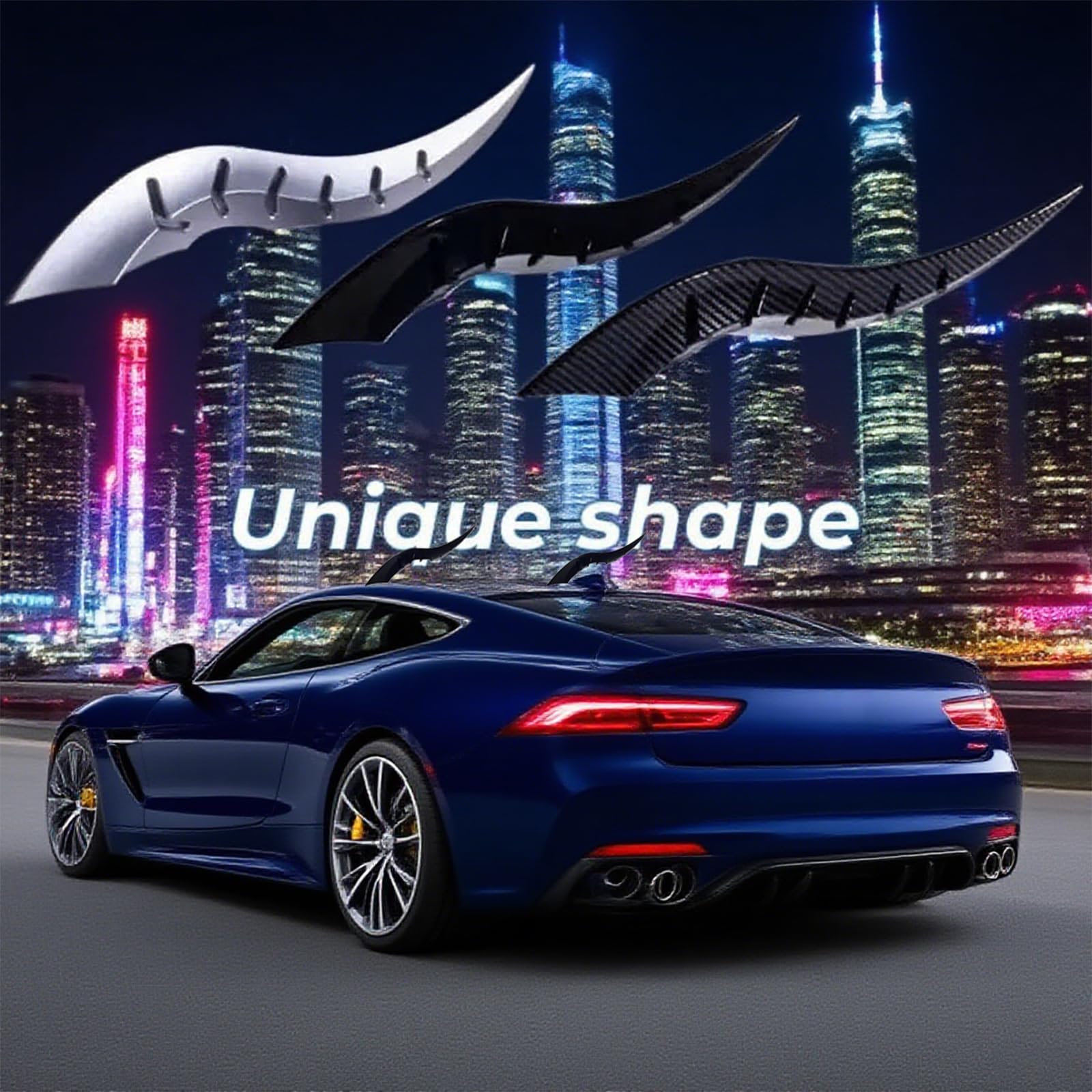 Generic dragon horns mounted on a compact car roof highlighting striking look
