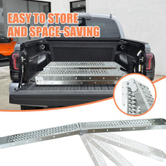 Generic folded ramp stored in a truck bed highlighting space-saving design