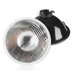 Generic front view of 7-inch chrome headlight showing clear lens and classic look for visibility
