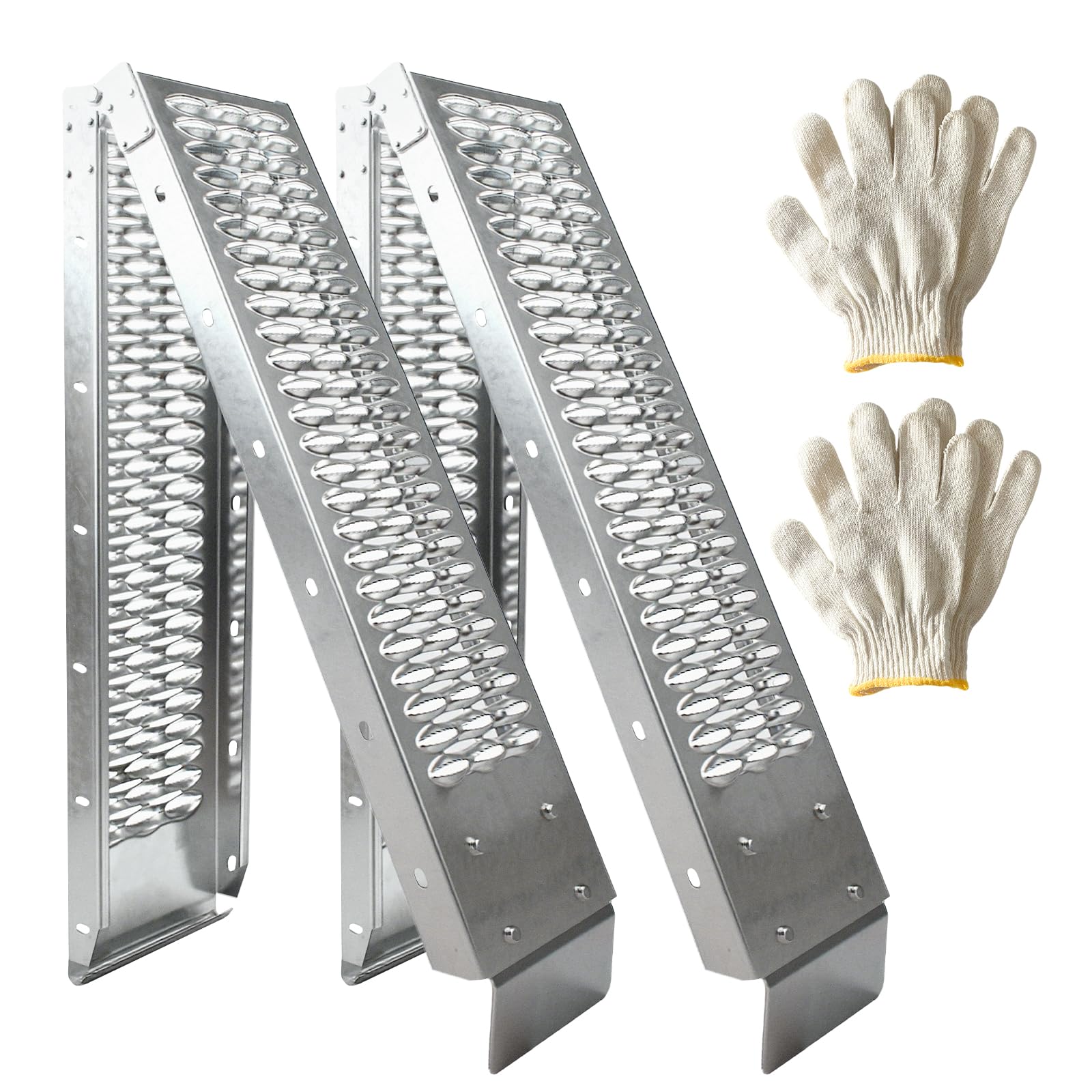 Generic front view of ramp showing folded profile and compact storage benefit