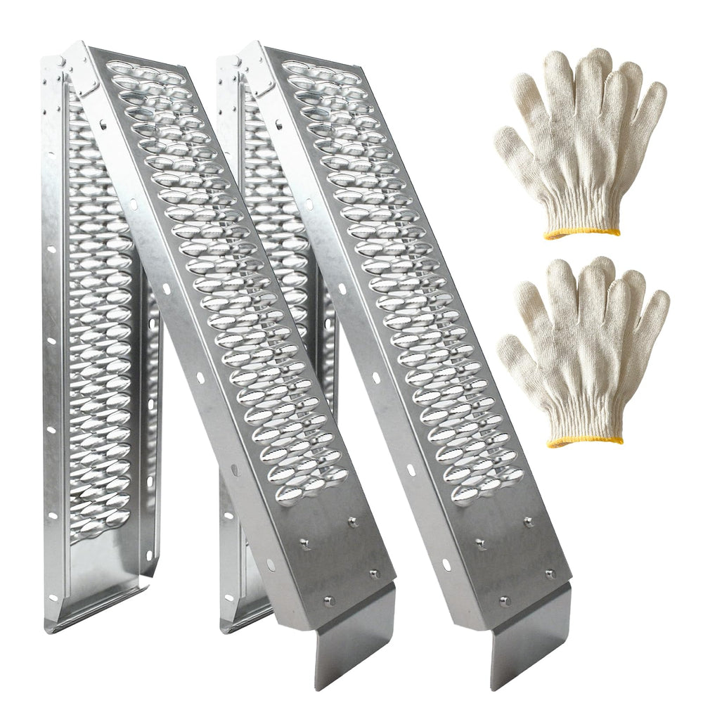 Generic front view of ramp showing folded profile and compact storage benefit