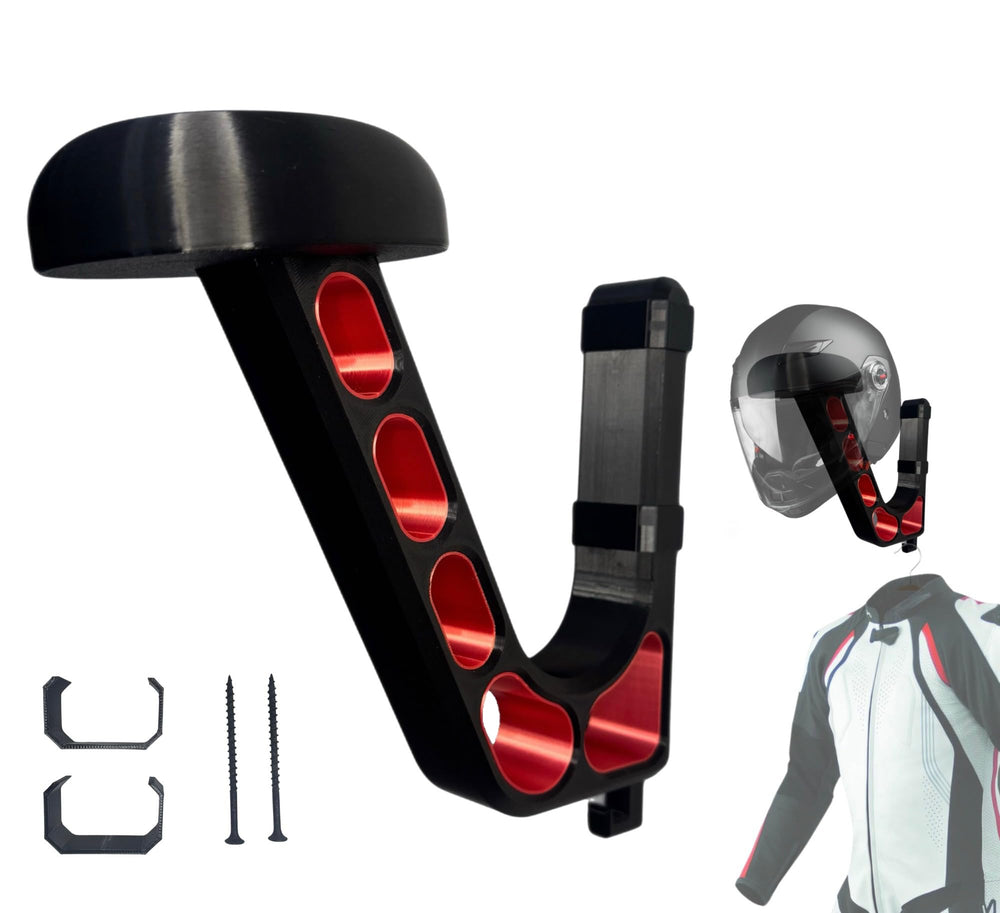 Generic front view of red helmet holder showing clean display benefit