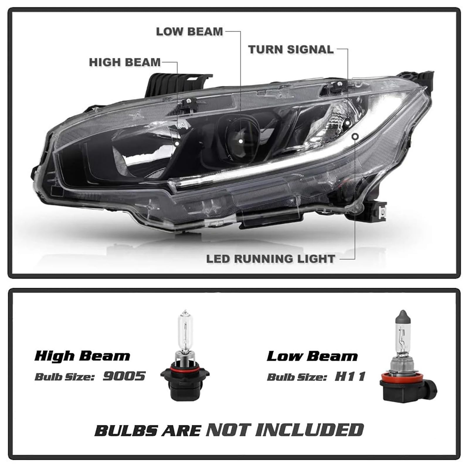 Generic LED DRL illuminated demonstrating daytime visibility benefit