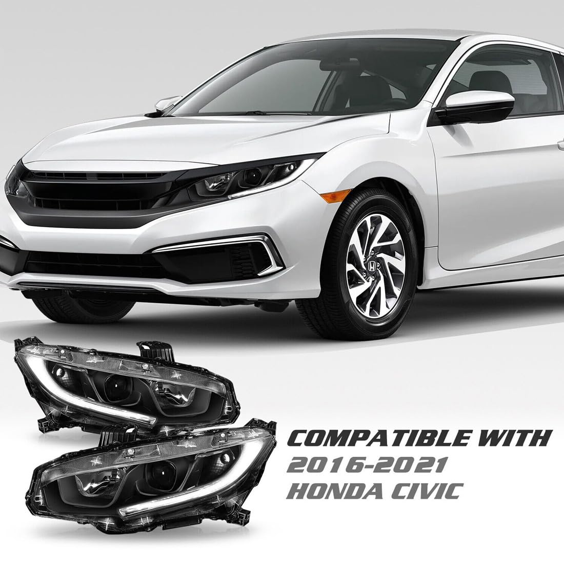 Generic packaged headlights with components showing ready-to-install benefit
