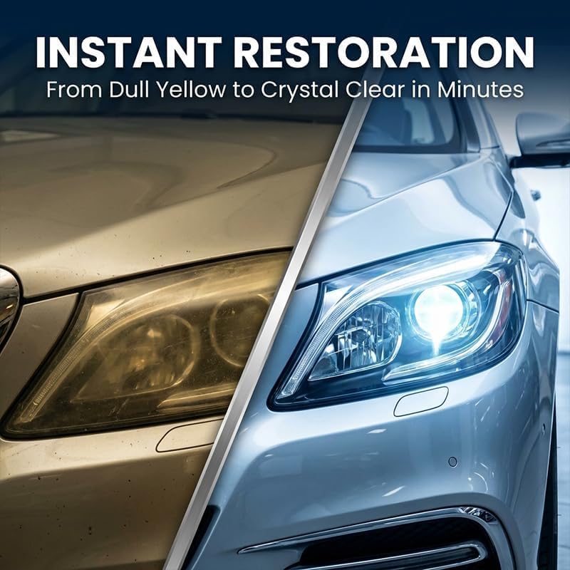 Generic restored headlight illuminated at night showing brighter, clearer beam