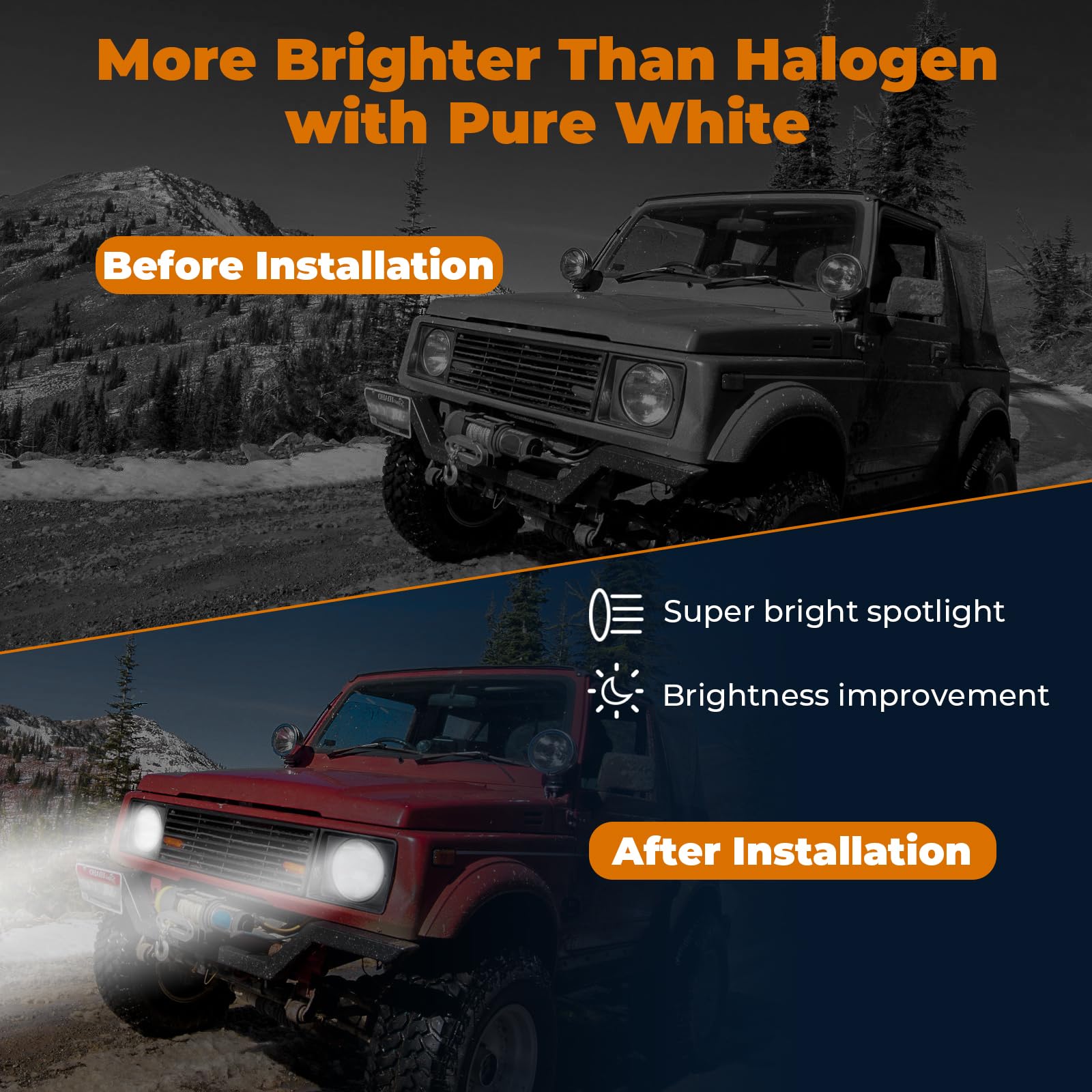 Generic headlight installed on vehicle, Generic brand brighter road visibility benefit
