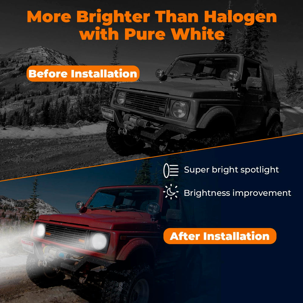 Generic headlight installed on vehicle, Generic brand brighter road visibility benefit